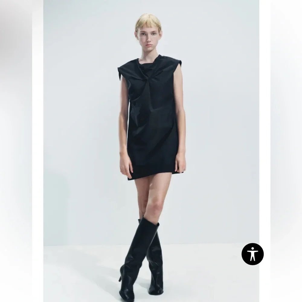 Zara Black Sleeveless Twisted Knot Front Mini Dress 8791/257 Small